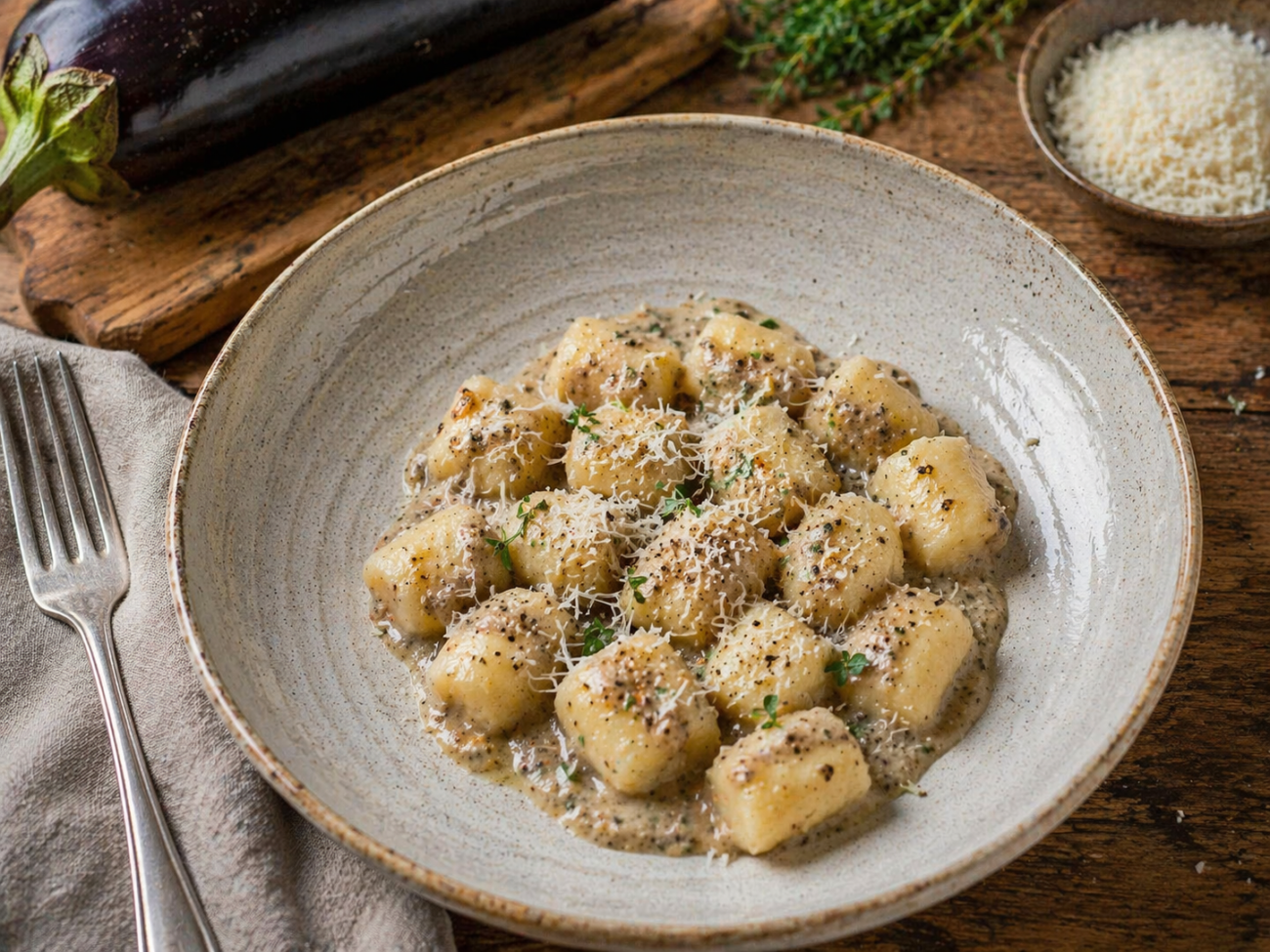 Bramborové gnocchi s omáčkou z pečeného lilku