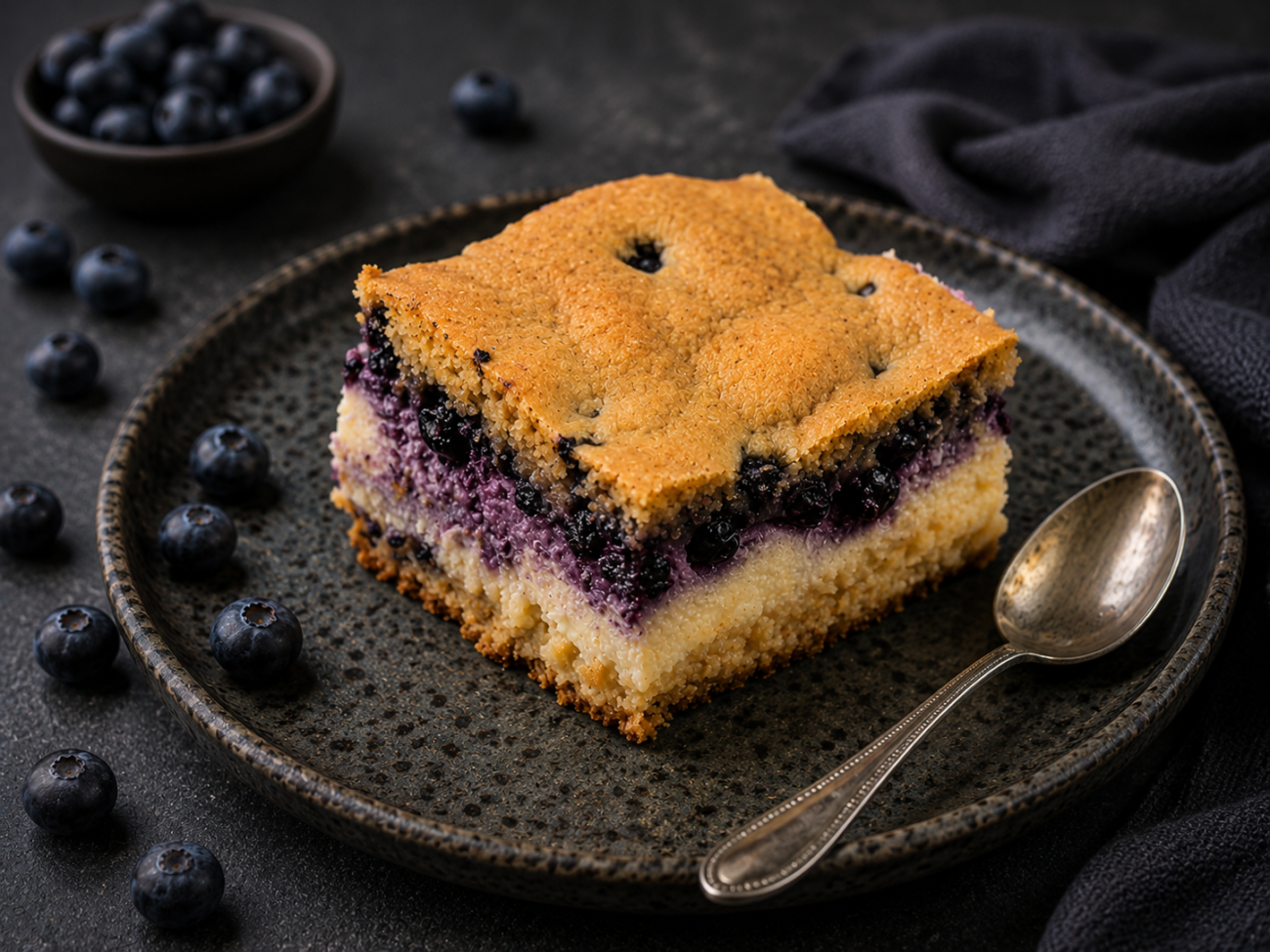 Tvarohový koláč s borůvkami