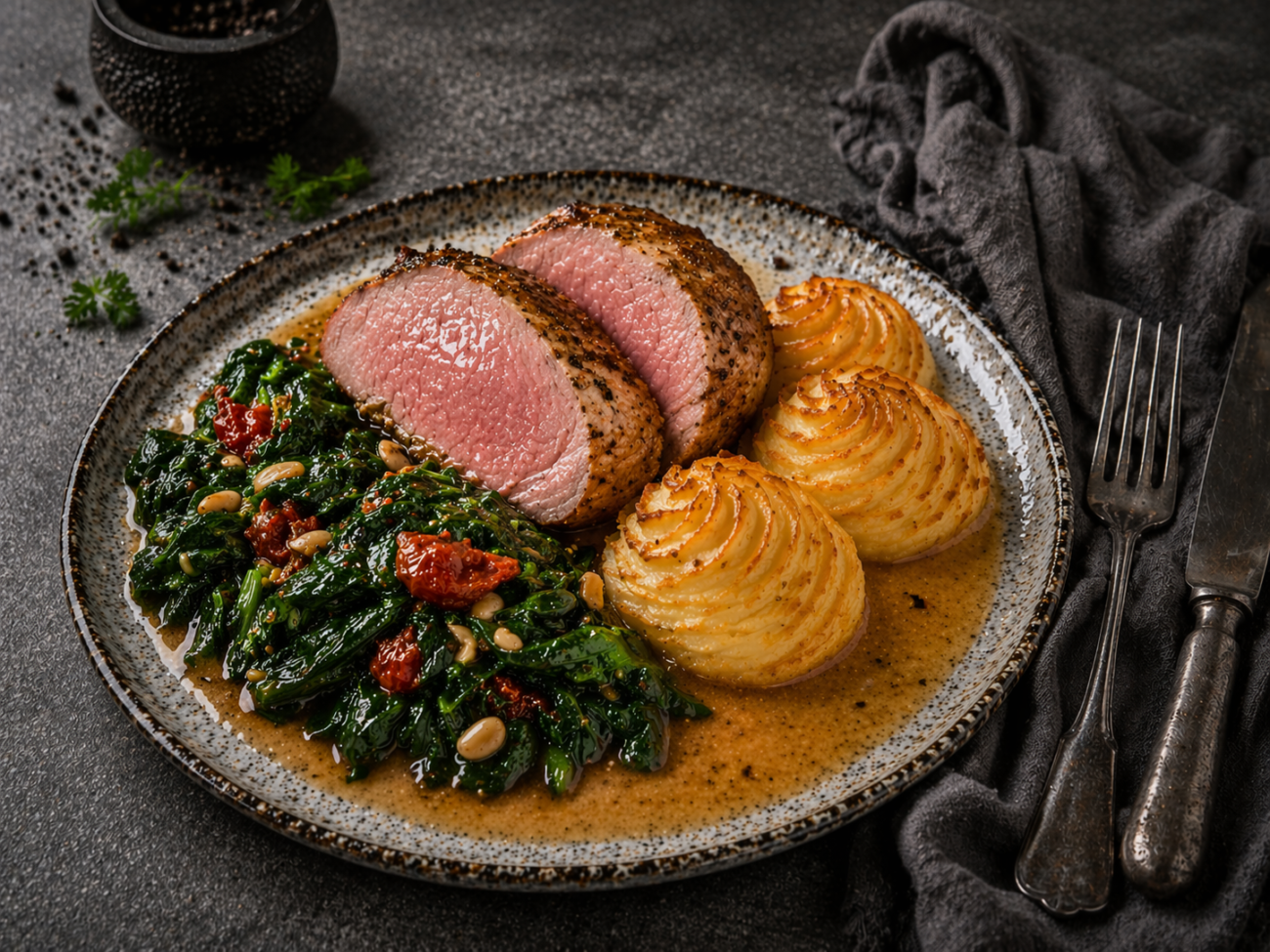 Vepřová panenka s bramborovými pusinkami