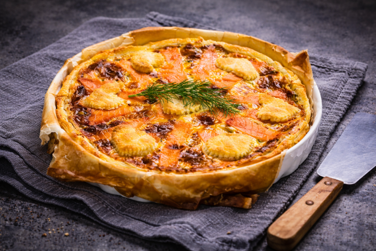 Lososový koláč s cuketou a mascarpone