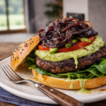Hamburger s domácími bulkami a karamelizovanou cibulí