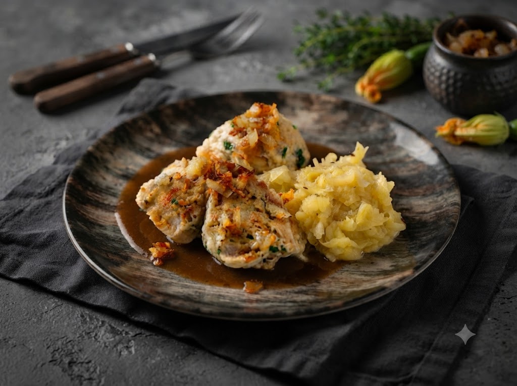 Vegetariánské „špekové“ knedlíky s cuketovým zelím