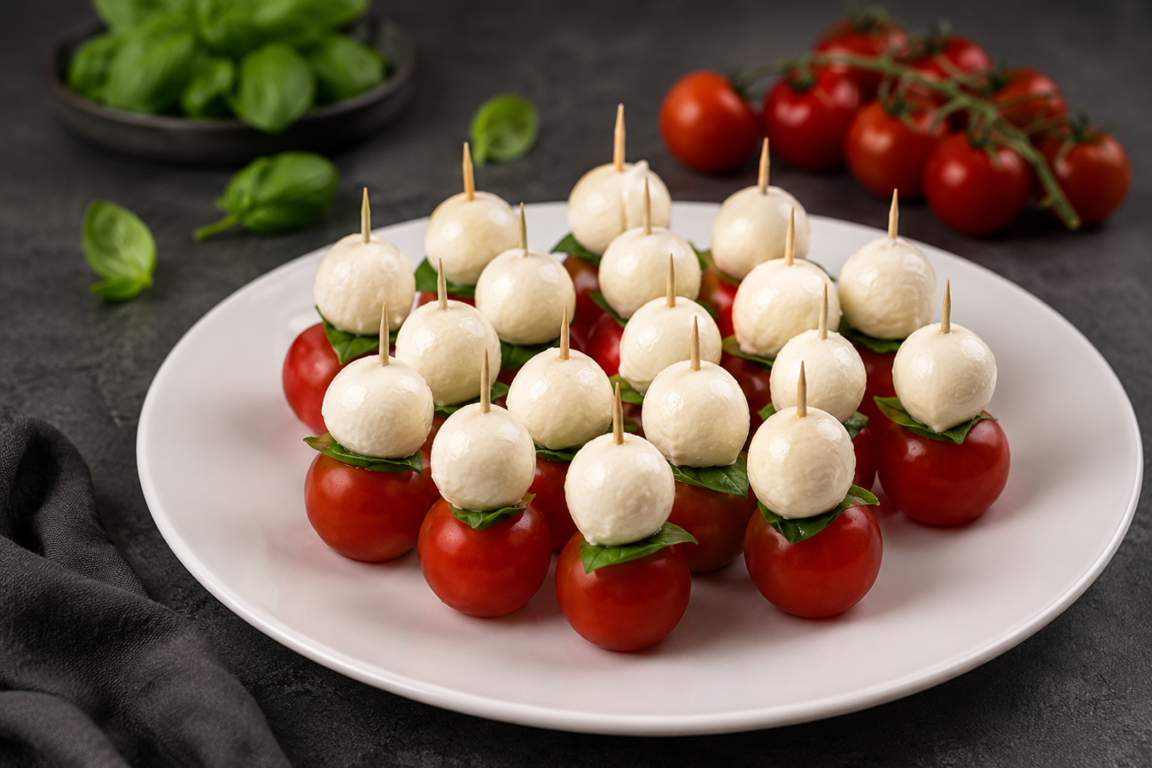 Italské párty špízy z mozzarelly a rajčátek