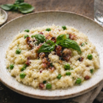 Krémové risotto s hráškem a pancettou