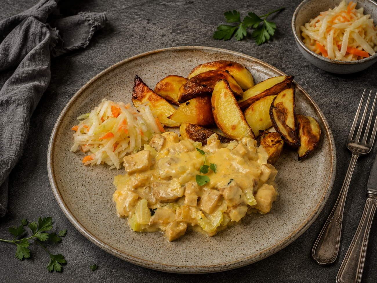 Tempeh na smetaně s pečenými brambory