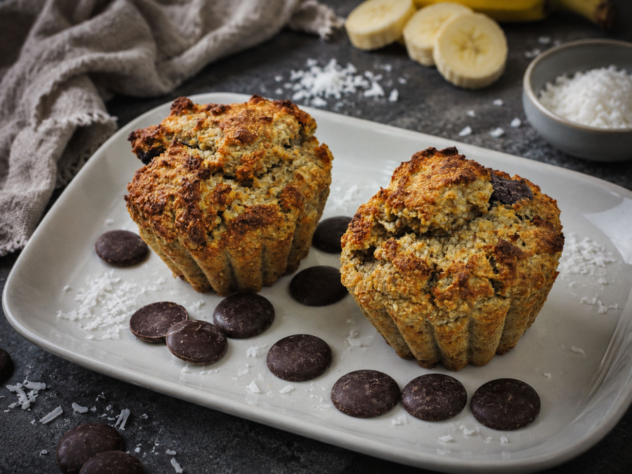 Banánové muffiny s kokosem a čokoládou