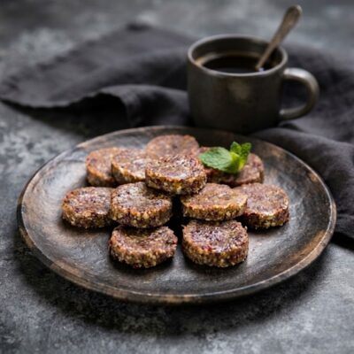 Mátové raw bonbóny z datlí, mandlí a brusinek