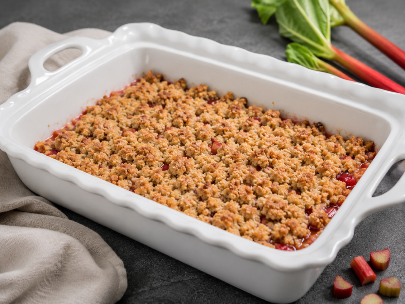 Crumble koláč s rebarborou