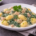 Bramborové gnocchi s krůtím masem a špenátem