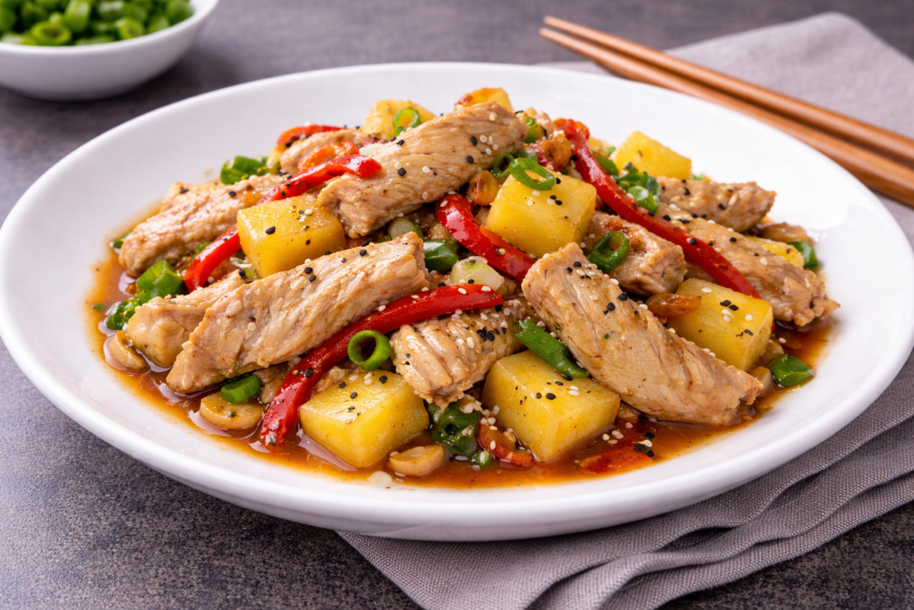 Krůtí nudličky s ananasem