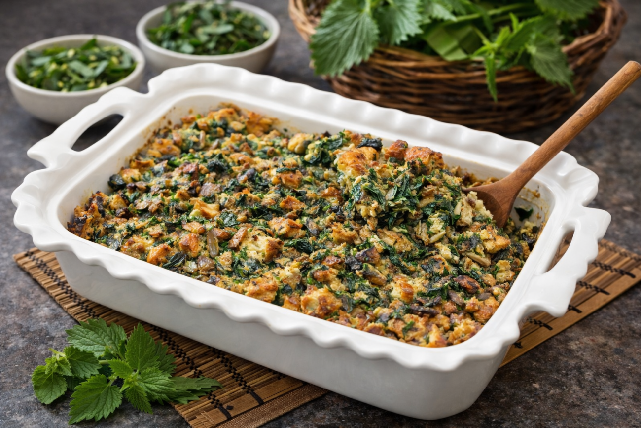 Vegetariánská nádivka s medvědím česnekem a kopřivami