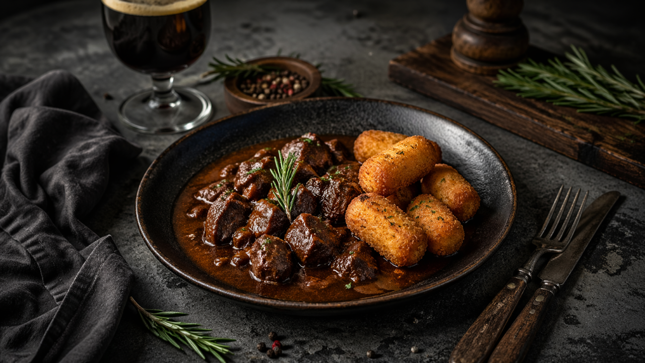 Zvěřinový guláš s kroketami