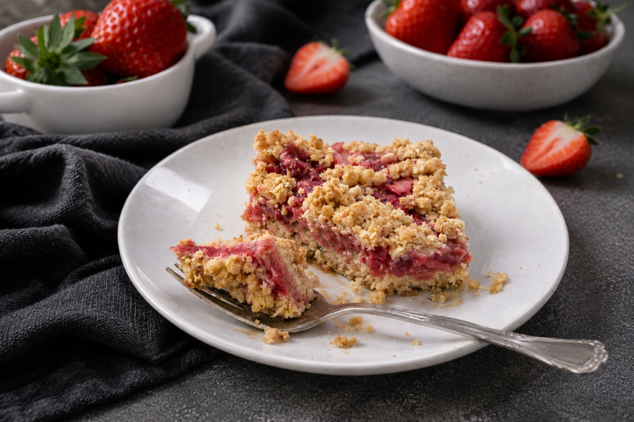 Jahodové crumble řezy