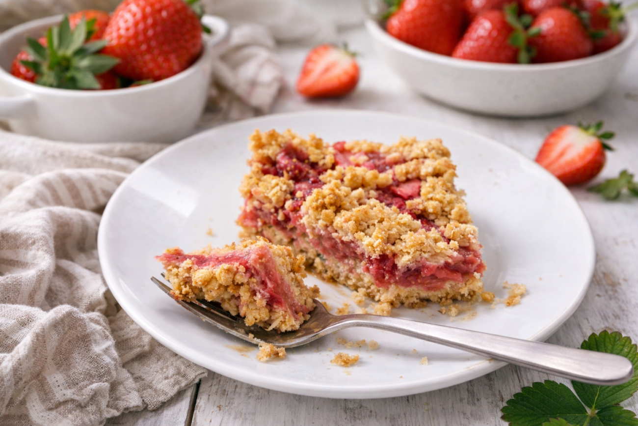 Jahodové crumble řezy