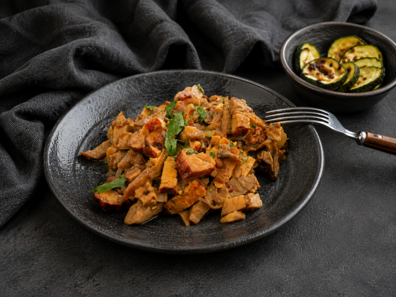 Tempeh s hlívou ústřičnou a pečenou cuketou