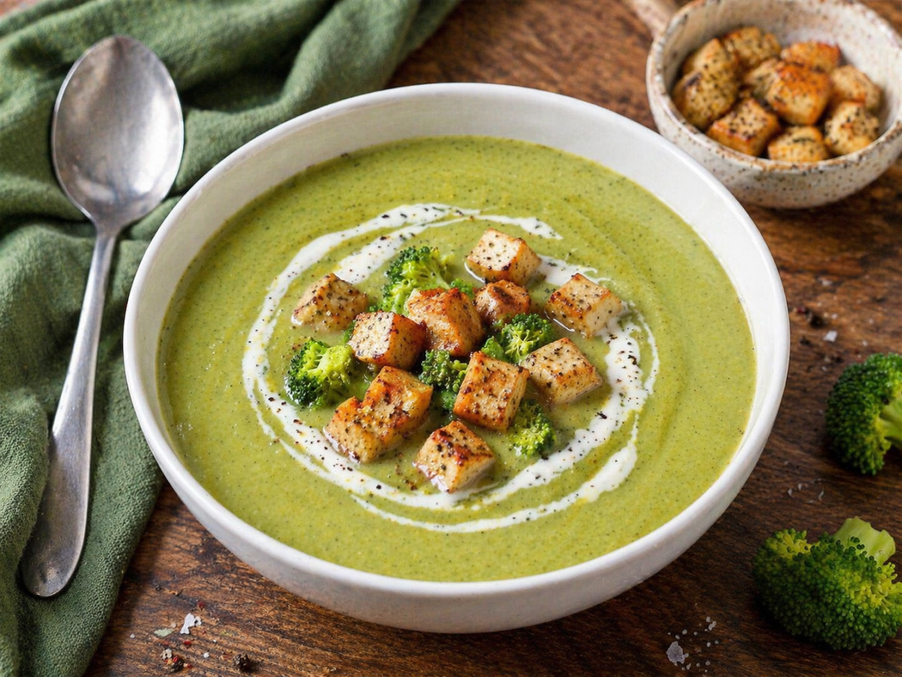 Brokolicová polévka s krutony z tofu