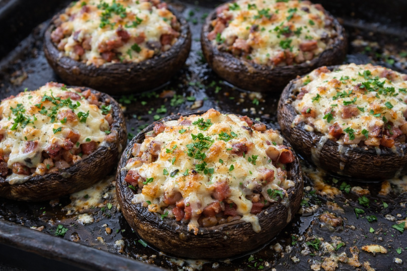 Zapečené portobello s pancettou a gorgonzolou