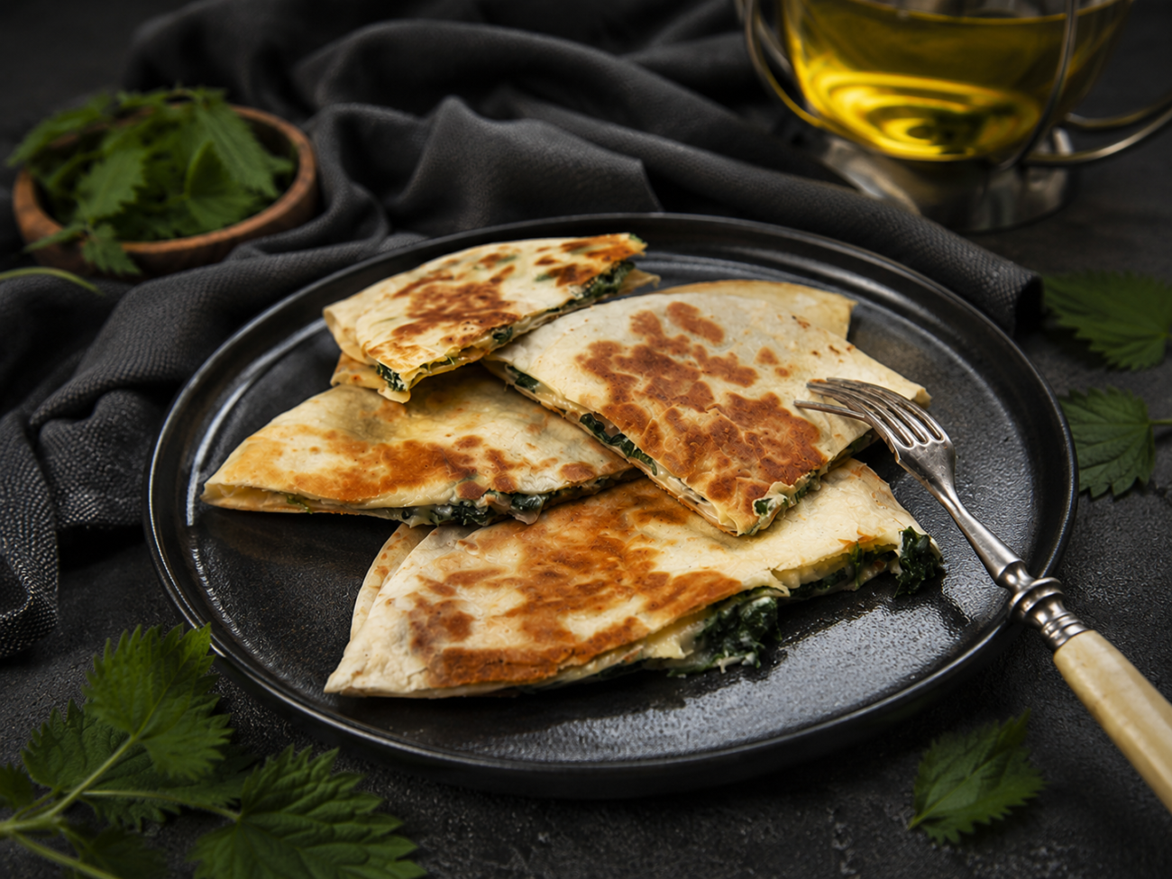 Quesadilla s kopřivovou náplní