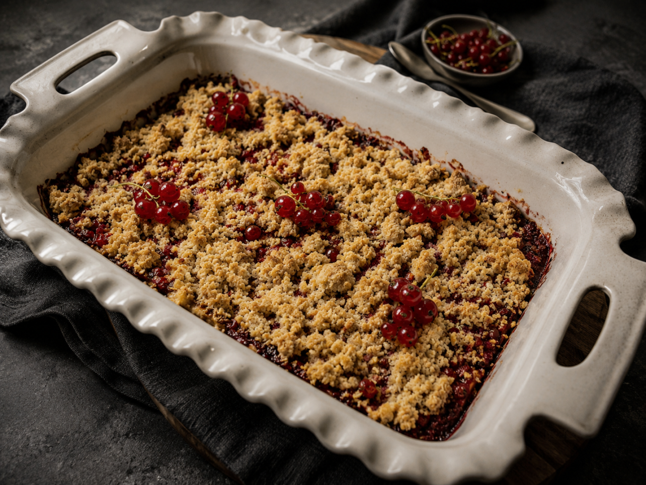 Crumble řezy s tvarohem a rybízem