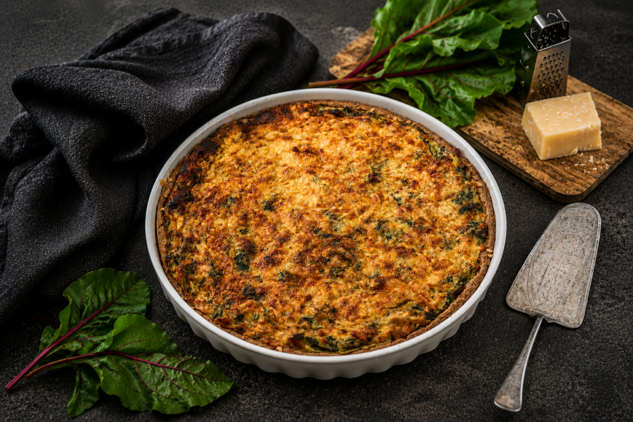 Slaný koláč – quiche s listy z červené řepy