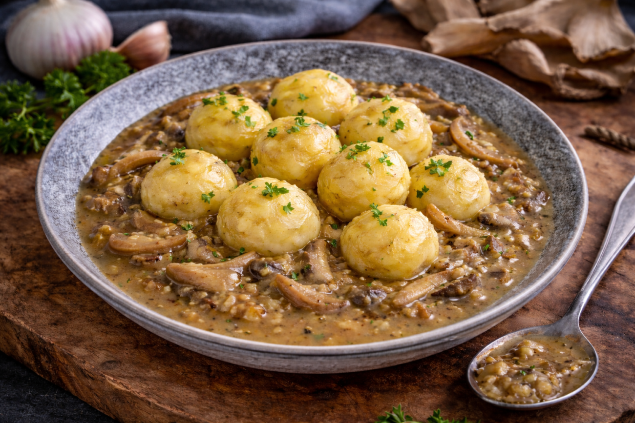 Hlíva na česneku s bramborovými knedlíčky