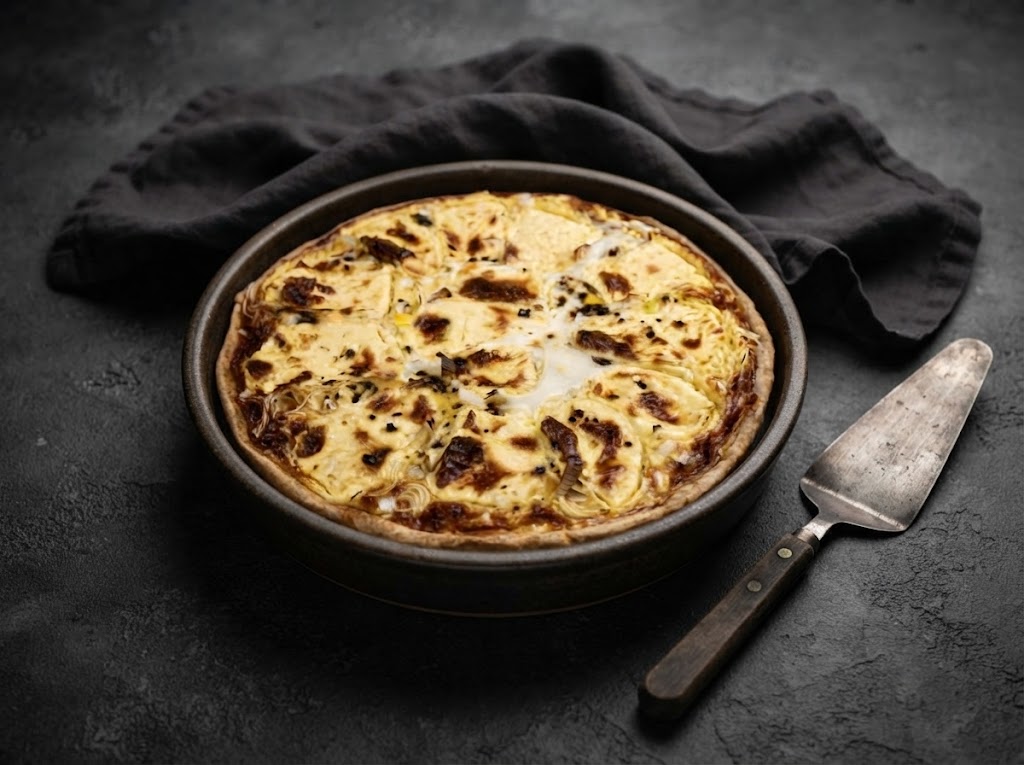 Quiche se sušenou šunkou, pórkem a fetou