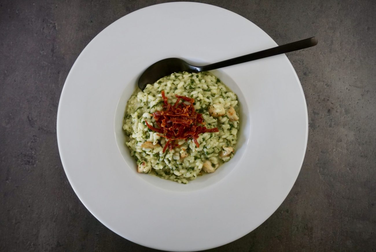 Risotto se špenátem a krůtím masem