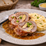 Roláda z panenky s bramborovo mrkvovou kaší