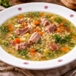 Vývar z uzeného s kroupami a zeleninou