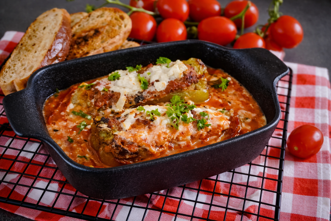 Papriky zapečené s krůtím masem a fetou