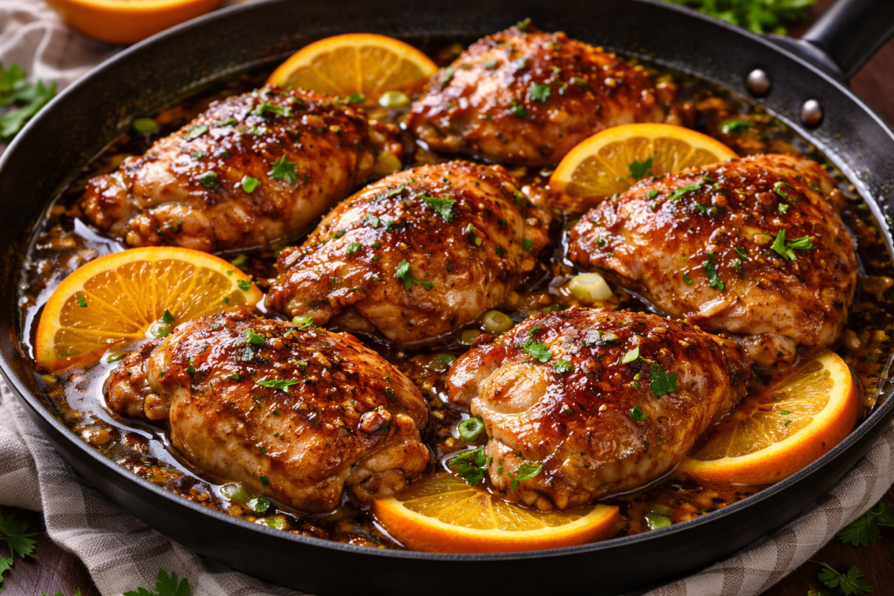 Kuřecí stehna v pomerančové marinádě