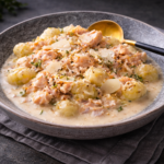 Bramborové gnocchi s lososem a smetanovo-sýrovou omáčkou