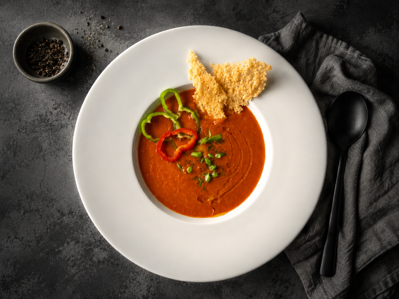 Gazpacho se sýrovým chipsem