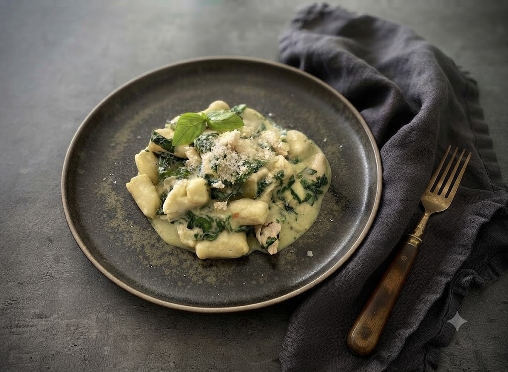 Gnocchi s kuřecím masem a špenátem