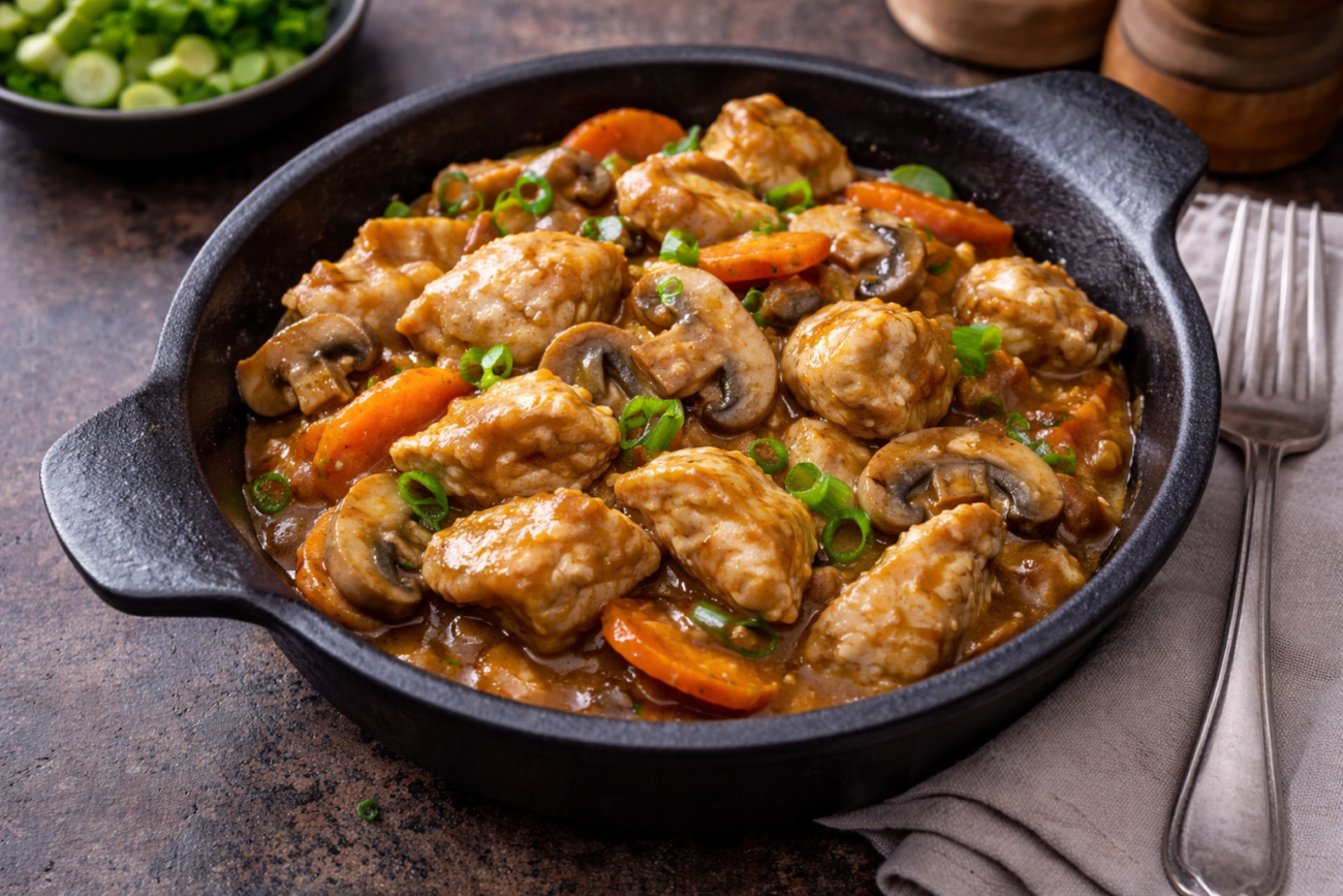 Krůtí kousky s mrkví a žampióny