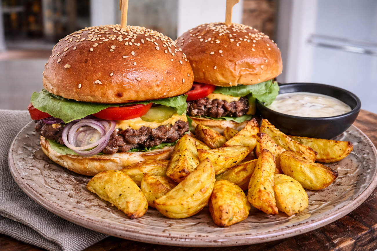 Hamburger s americkými bramborami