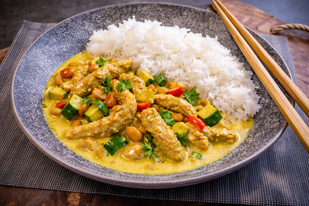 Krůtí nudličky v kokosové kari omáčce