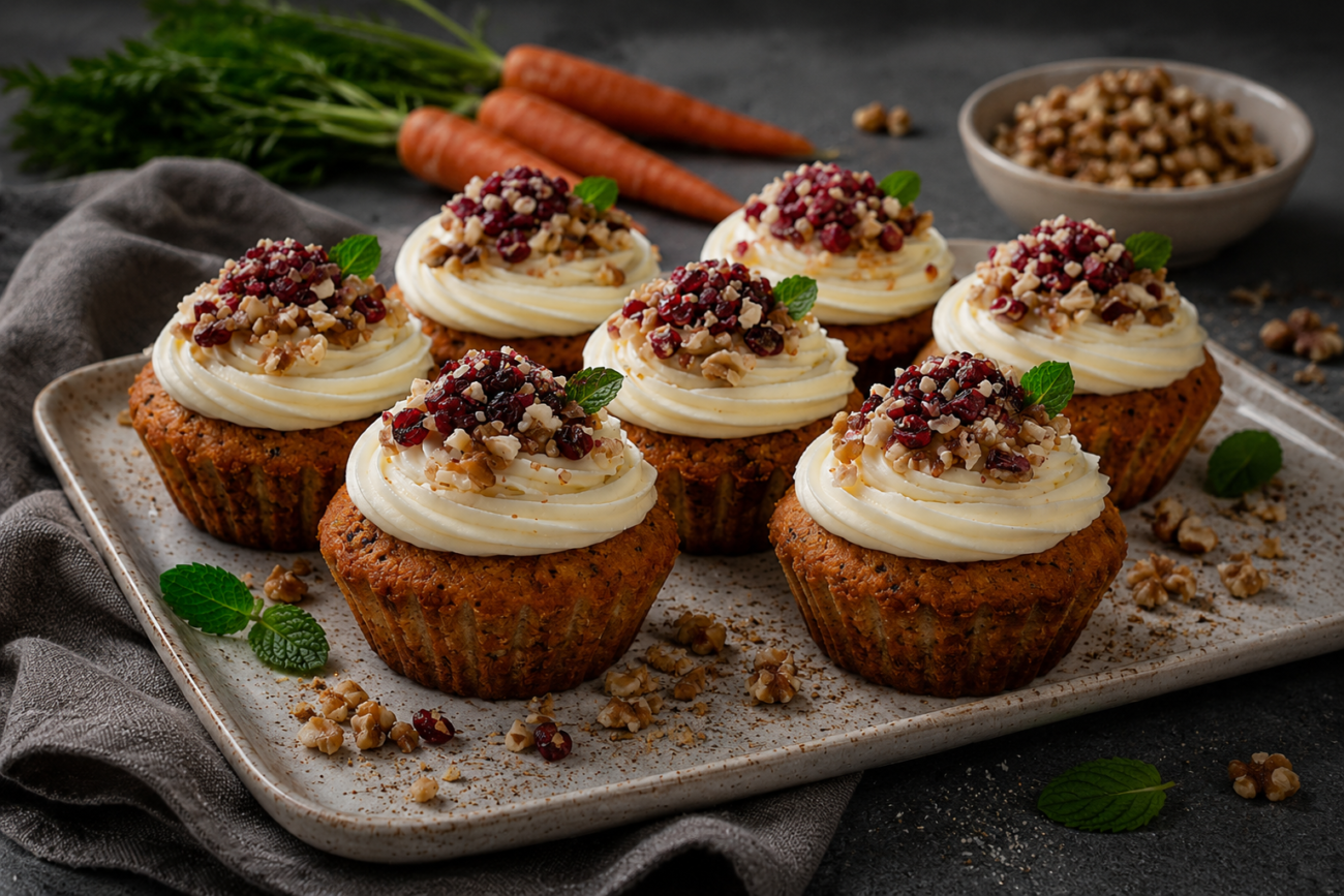 Mrkvové cupcakes s tvarohovým krémem a ořechy