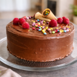 Čokoládový dort s tvarohovým krémem a malinami