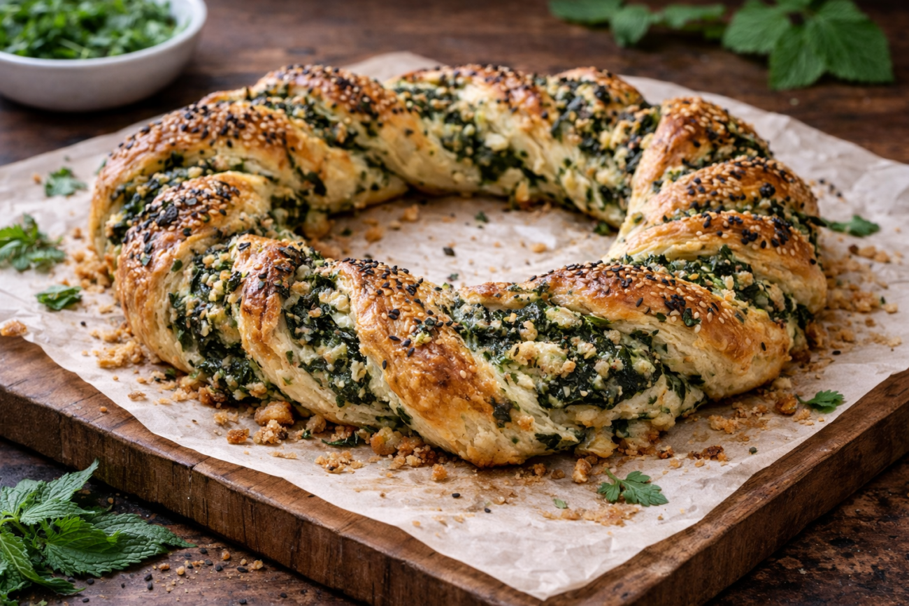 Špenátový věnec z kynutého těsta