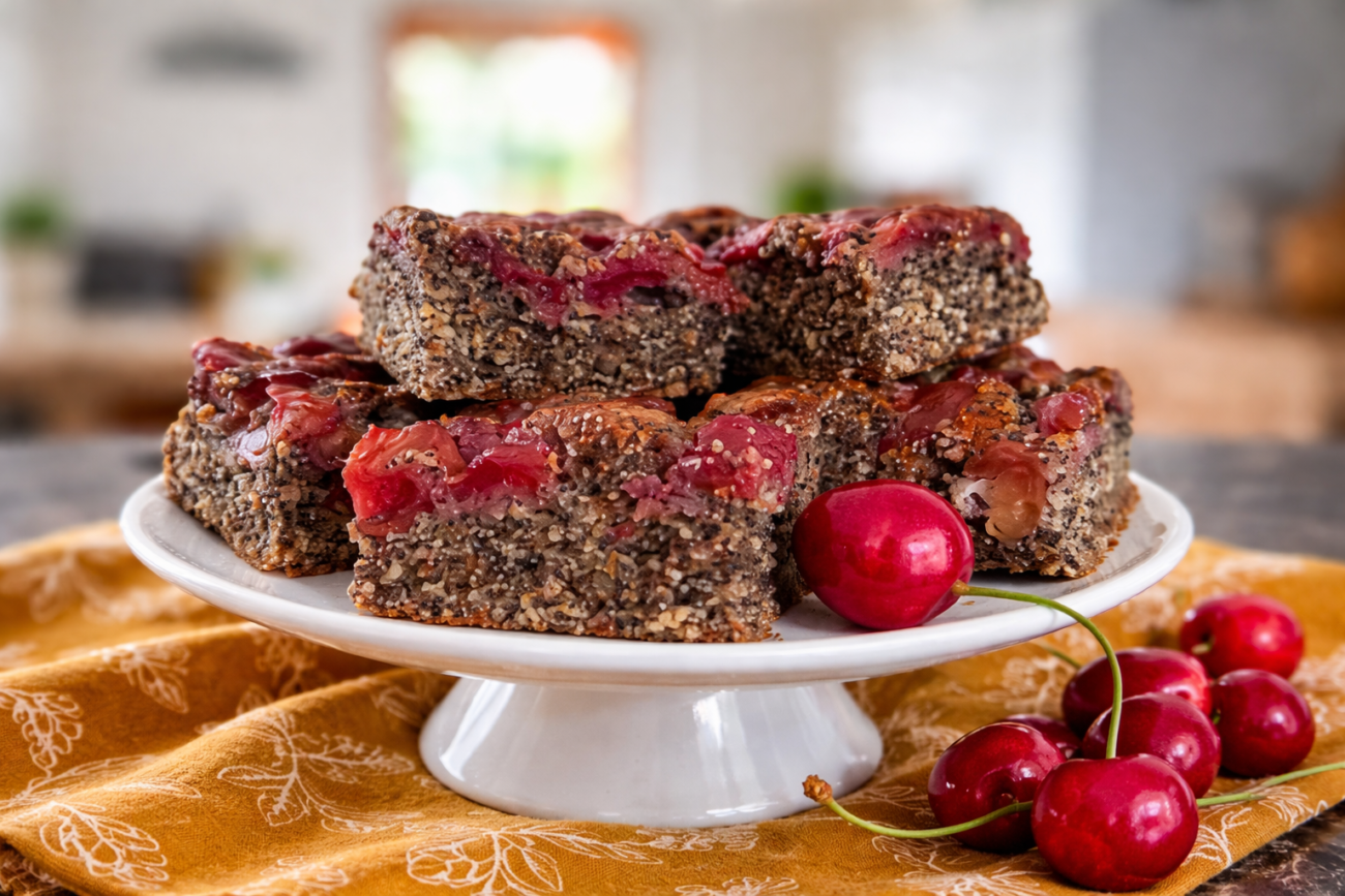 Maková buchta s třešněmi