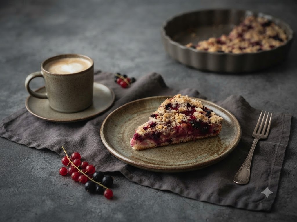 Litý rybízový koláč s drobenkou