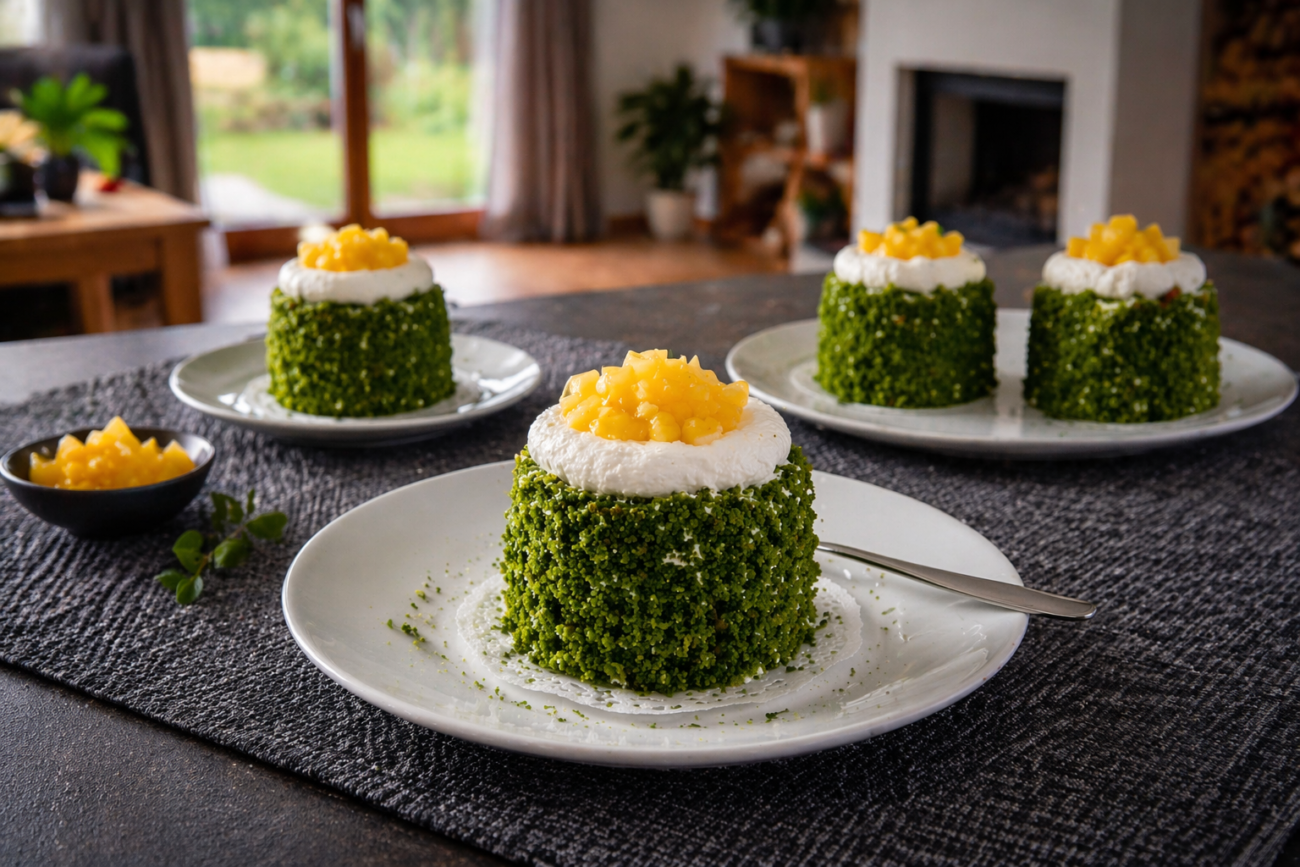 Mechové dortíčky s mangovým compoté