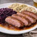 Pečená kachní prsa s červeným zelím a karlovarským knedlíkem