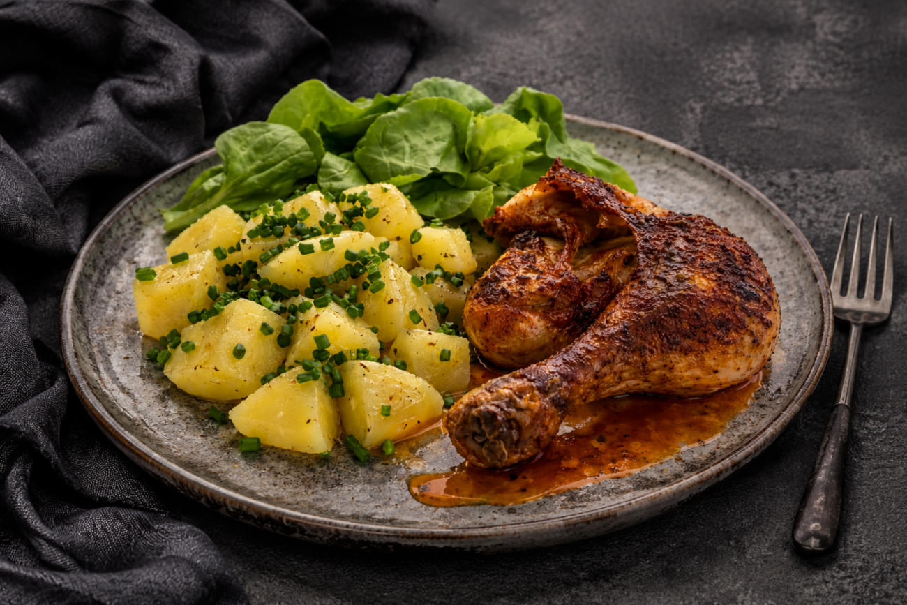 Šťavnaté kořeněné kuře s bramborami