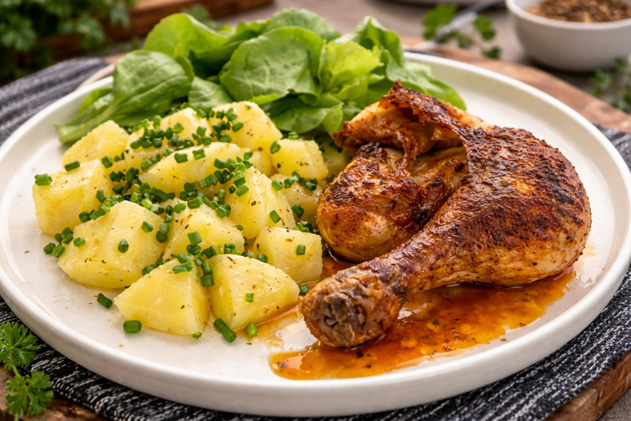 Šťavnaté kořeněné kuře s bramborami