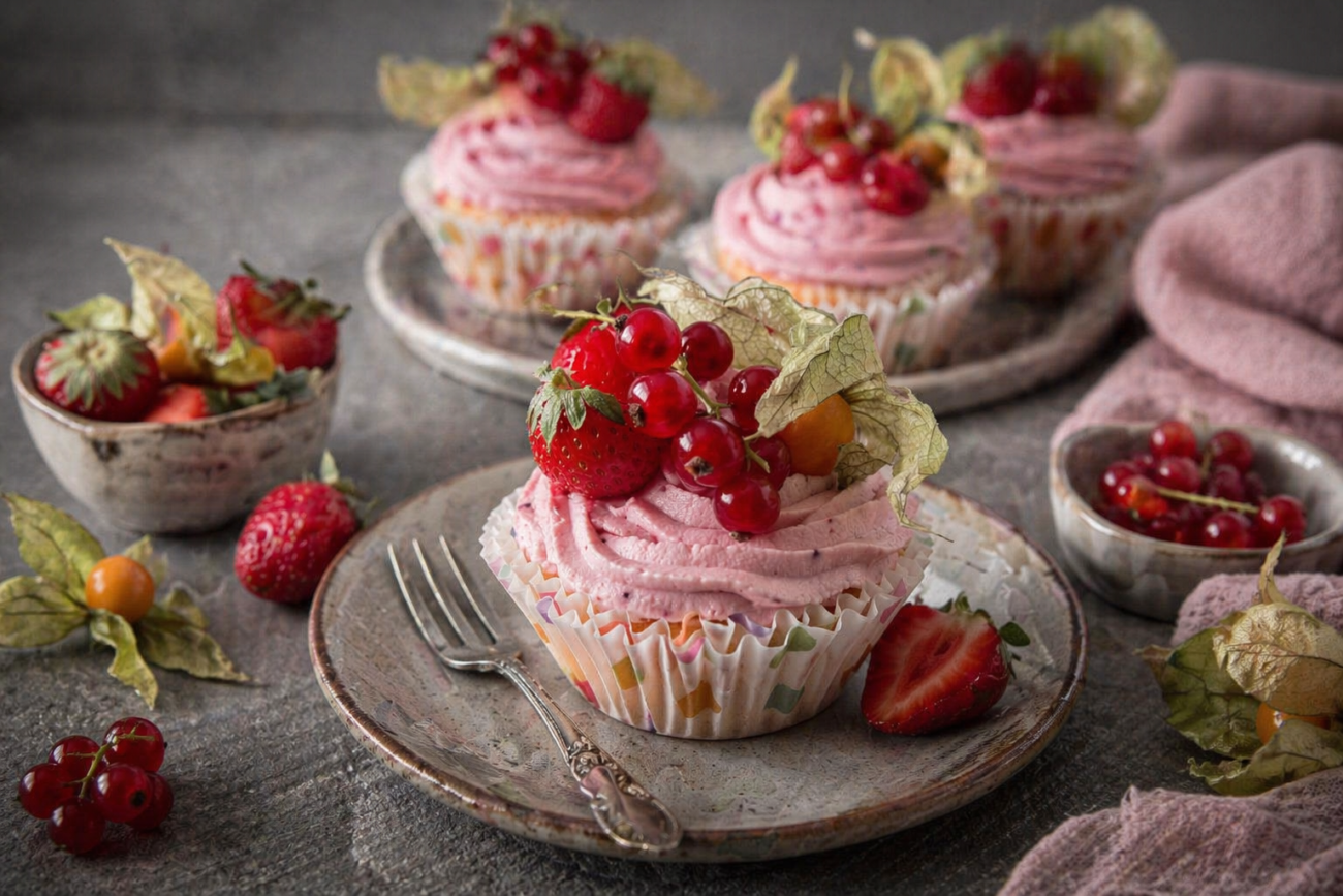 Vanilkové cupcaky s jahodovým krémem