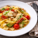 Tagliatelle s vepřovou panenkou a rajčaty