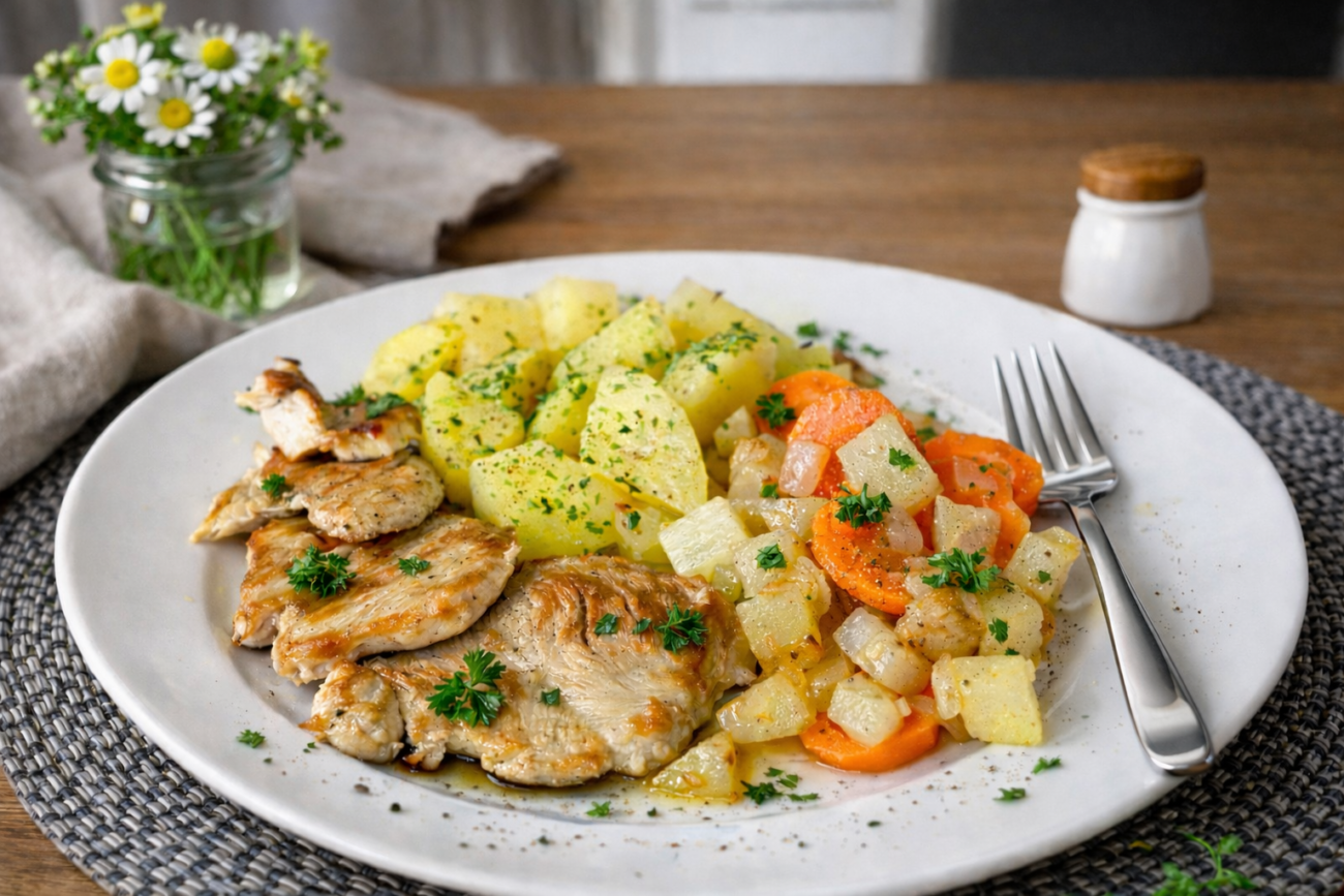 Kuřecí medailonky s dušenou kedlubnou a mrkví