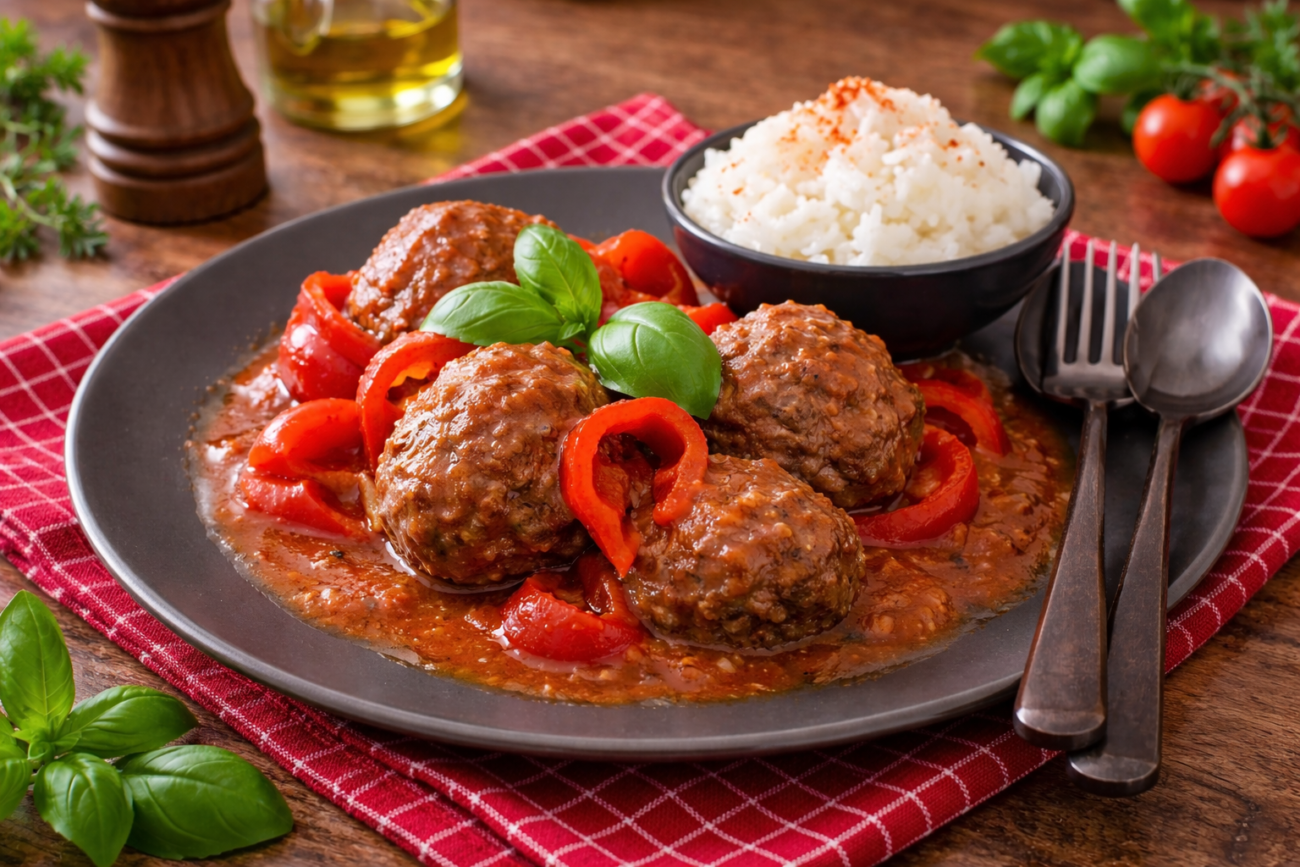 Masové koule v rajčatovo-paprikové omáčce